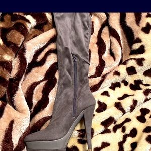 Grey over the knee boots